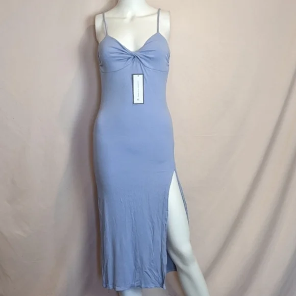 Goodnight Macaroon Blue Purple Yuri Twist Front Ribbed Slit Leg Midi Dress M - Picture 1 of 6